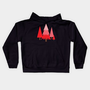 Pine trees on the hill in reds and pinks Kids Hoodie